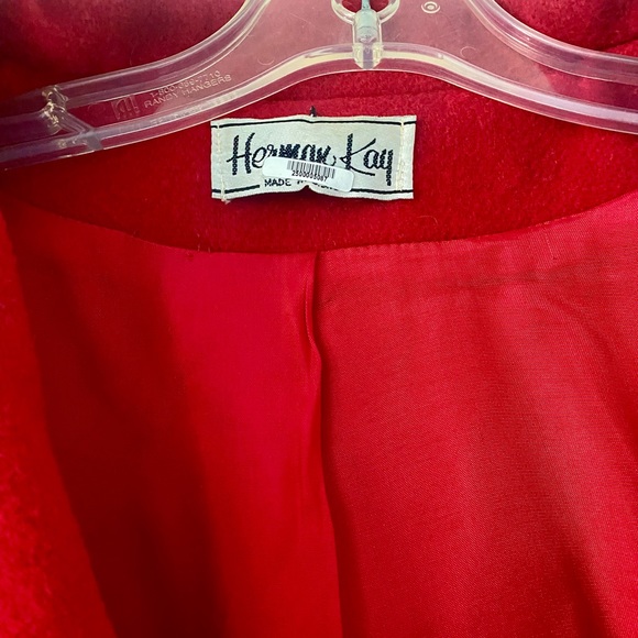 🍓6/$15🍓 Vintage Herman Kay Red Wool Blend Pea Coat - Picture 3 of 8